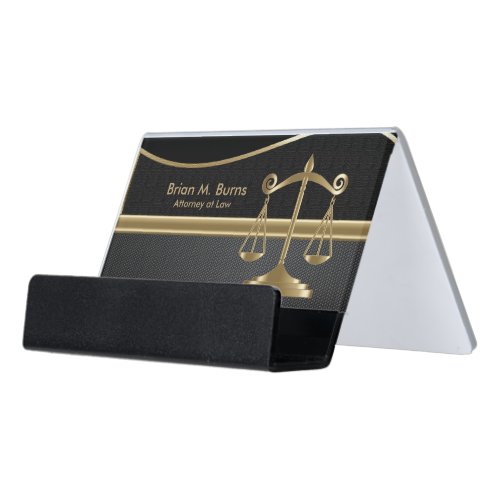 Law  Scales of Justice  Lawyer _ Gold and Black Desk Business Card Holder