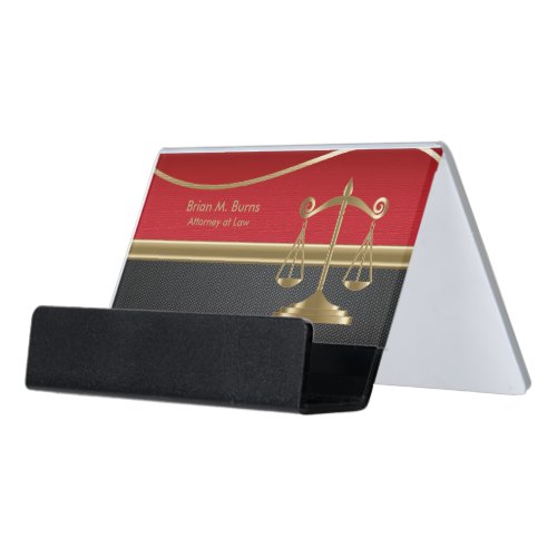 Law  Scales of Justice  Red Black  Gold Desk Business Card Holder