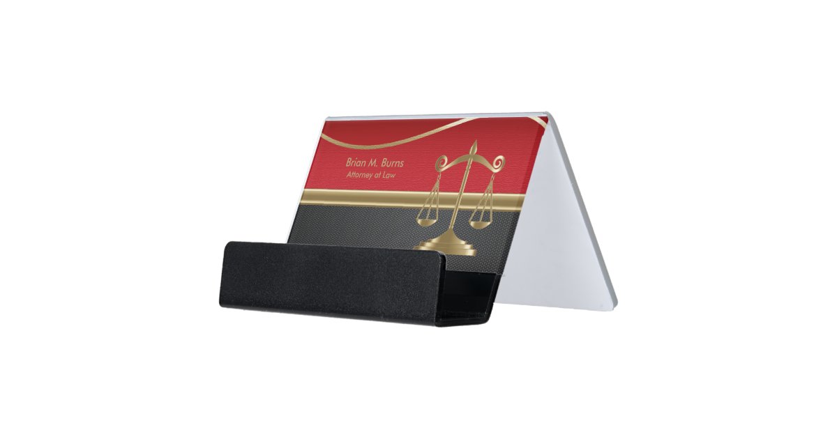Law Scales Of Justice Red Black Gold Desk Business Card Holder
