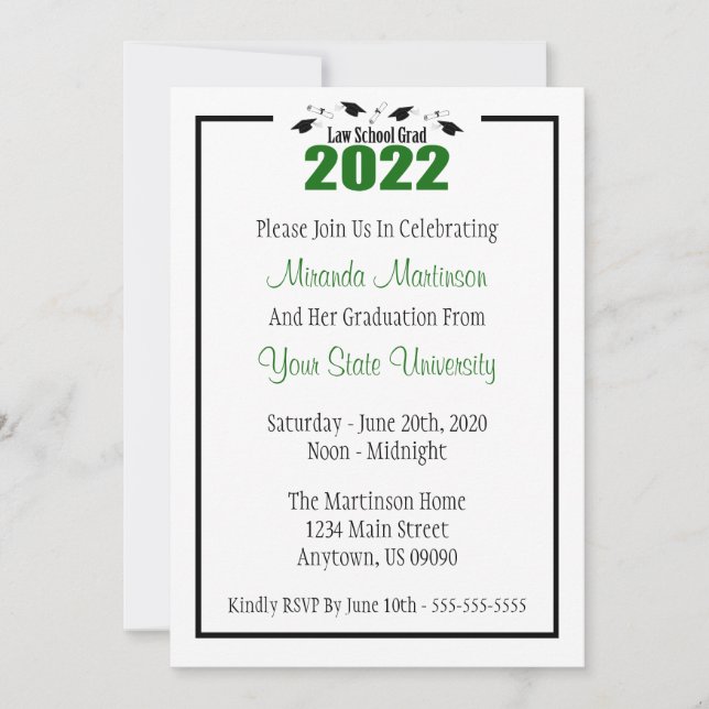 Law School 2022 Graduation Invite (Green Caps) (Front)