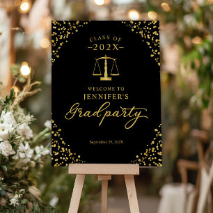 Law School Black Gold Grad Party Welcome Sign