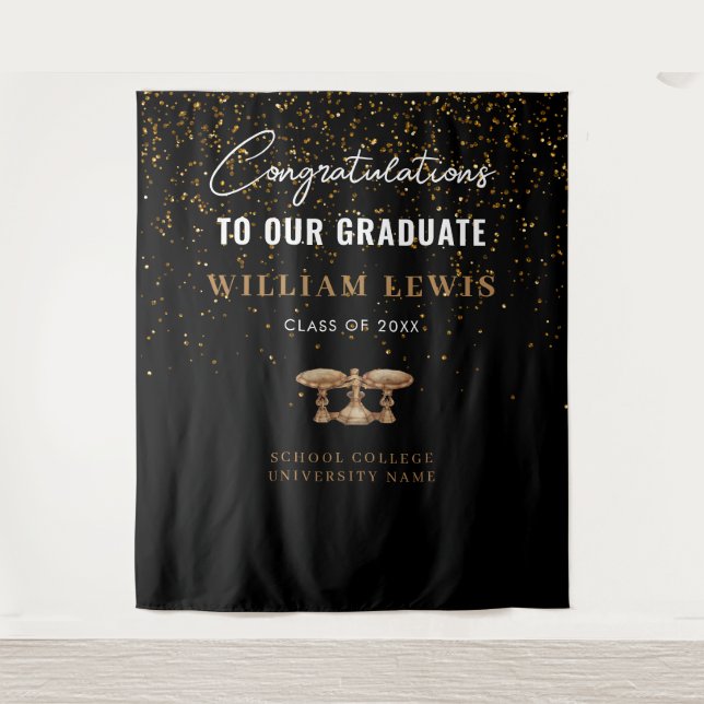 Law School Black Gold Graduation Photo Backdrop (Front)