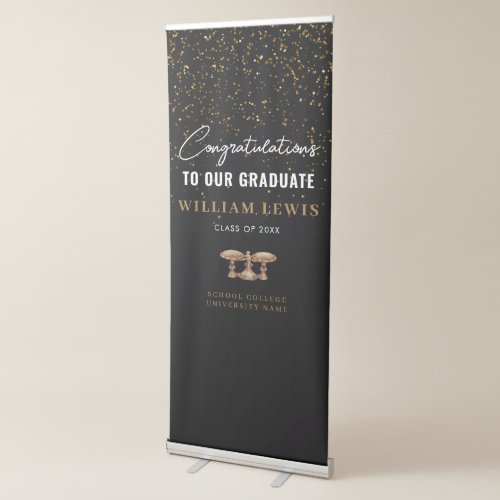 Law School Black Gold Graduation Photo Backdrop Retractable Banner