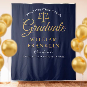 Law School Blue Gold Graduation Photo Backdrop