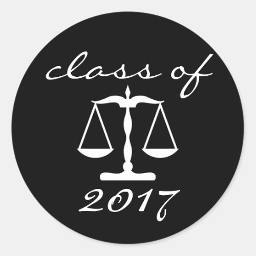 Law School Class Of 2017 Black Scales Of Justice Classic Round Sticker