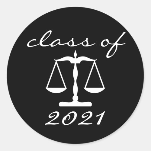 Law School Class Of 2021 Black Scales Of Justice Classic Round Sticker