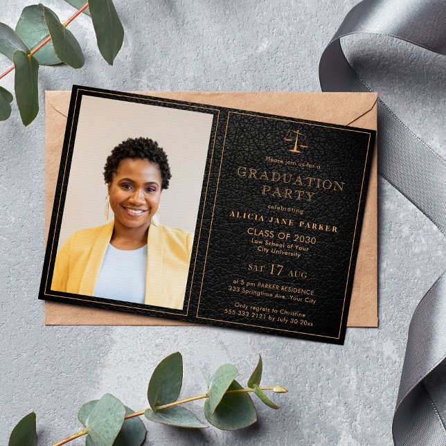Law school class of graduation photo elegant invitation (Creator Uploaded)