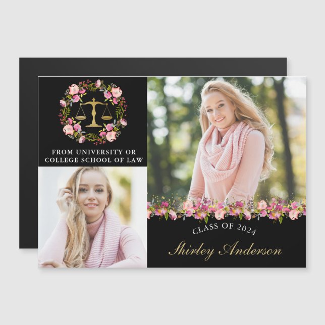 Law School Floral Graduation Announcement Magnet (Front/Back)