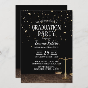 Law School Future Lawyer Gold Confetti Graduation Invitation