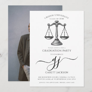 Law School Gold Script Photo Black Graduation Invitation