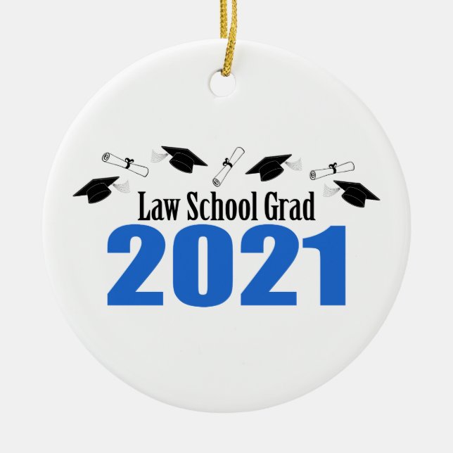 Law School Grad 2021 Caps And Diplomas (Blue) Ceramic Ornament (Front)