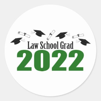 Law School Grad 2022 Caps And Diplomas (green) Classic Round Sticker by WindyCityStationery at Zazzle