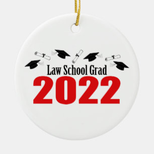 Law School Grad 2022 Caps And Diplomas (Red) Ceramic Ornament