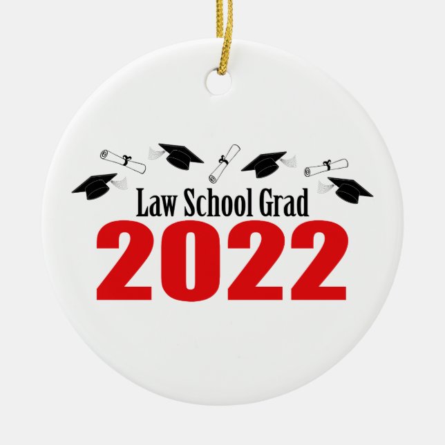 Law School Grad 2022 Caps And Diplomas (Red) Ceramic Ornament (Front)