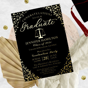 Law School Grad Party Black Gold Foil Invitation