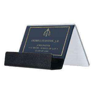 Law School Grad Student Lawyer Gold Navy Elegant Desk Business Card Holder
