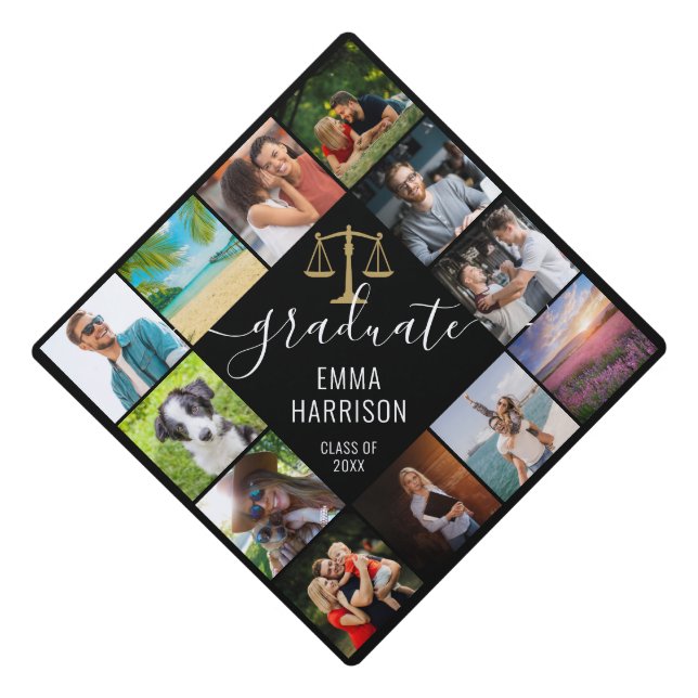  Law School Graduate Photo Collage Personalized Graduation Cap Topper (Front)