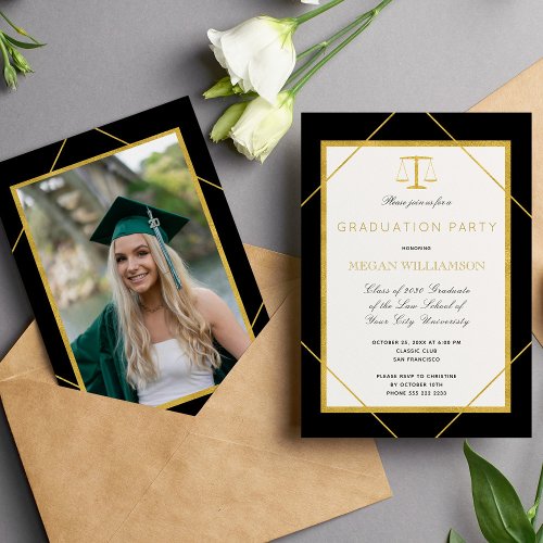 Law school graduate photo graduation party invitation