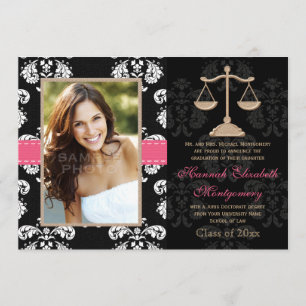 Law School Graduation Announcement Invitation Pink