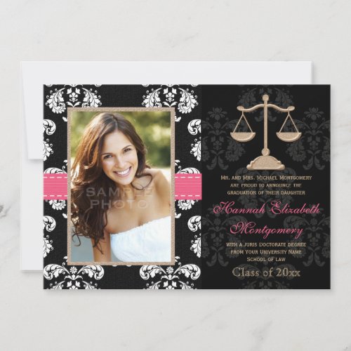 Law School Graduation Announcement Invitation Pink