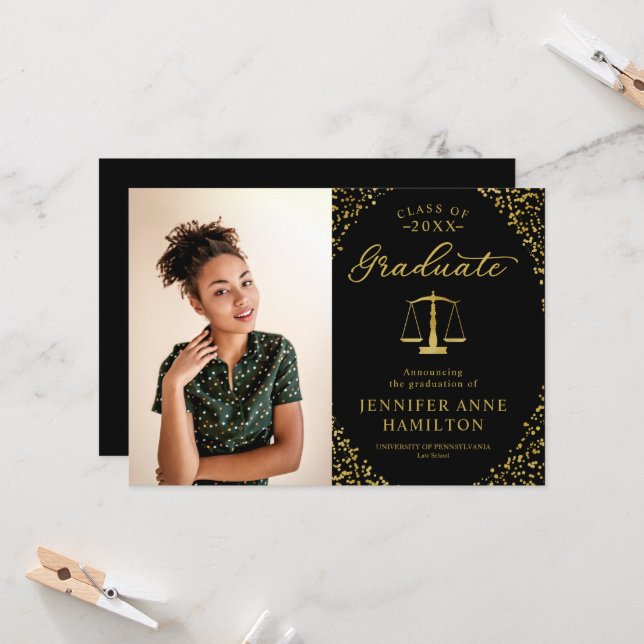 Law School Graduation Announcement Photo Card (Front/Back In Situ)