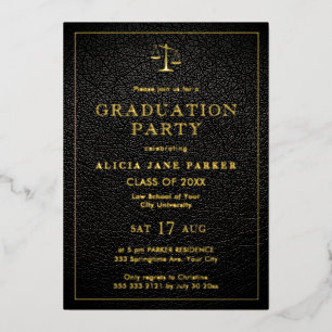 Law school graduation black gold elegant photo foil invitation