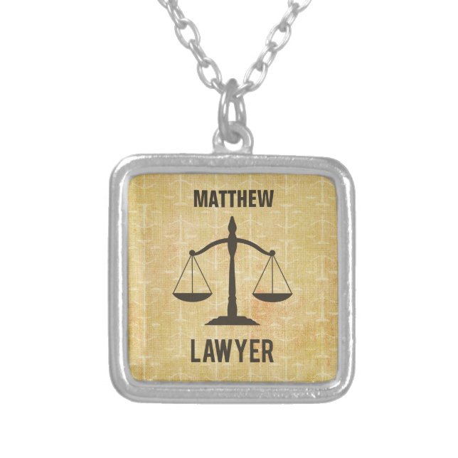 Law School Graduation Congrats Scale of Justice Silver Plated Necklace (Front)