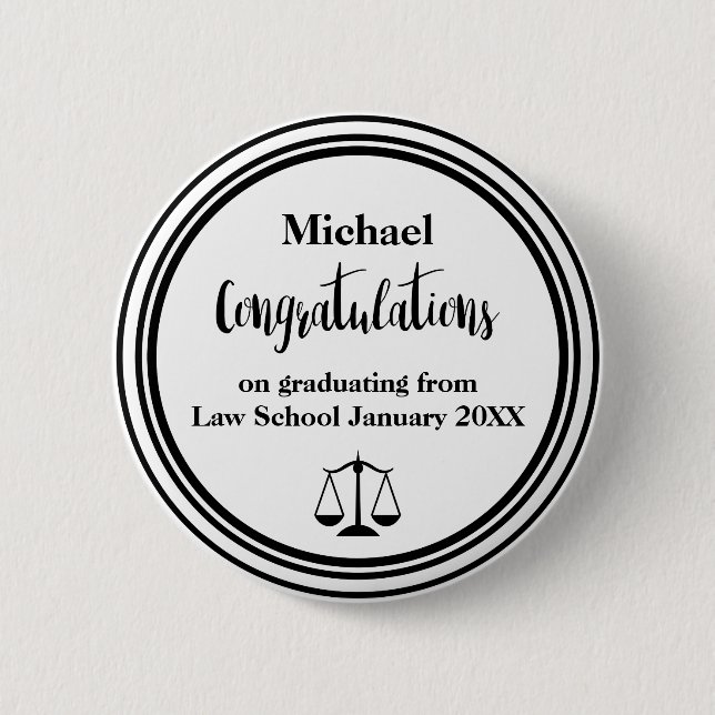 Law School Graduation Congratulations Button Pins (Front)