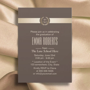 Law School Graduation Elegant Brown & Gold Invitation