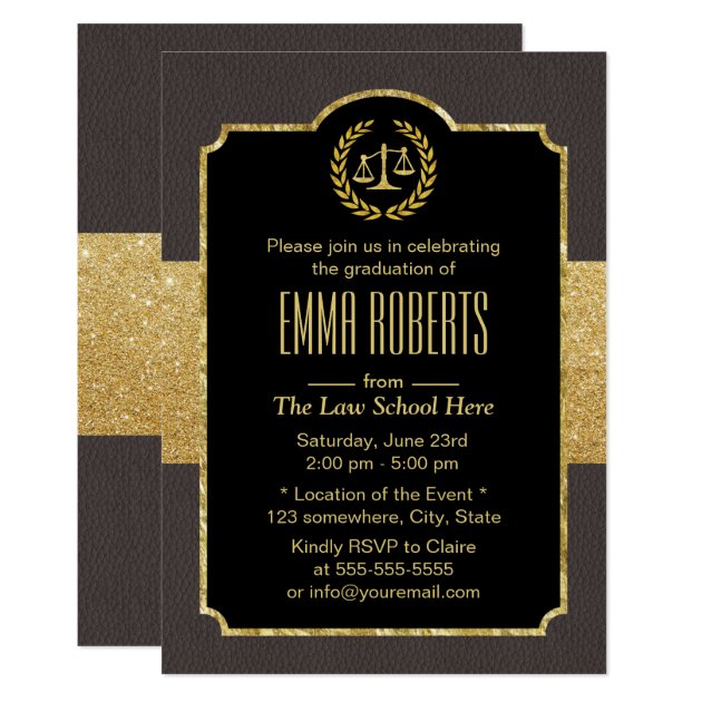 Law School Graduation Elegant Brown & Gold Lawyer Invitation