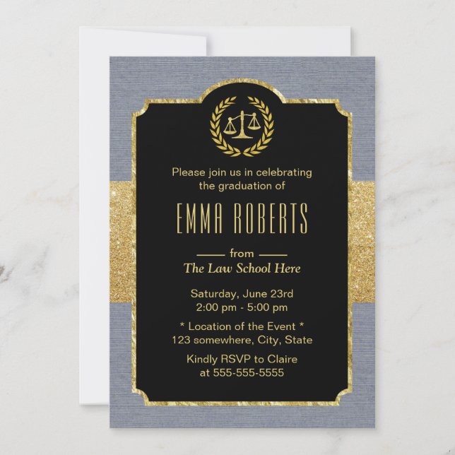 Law School Graduation Elegant Dusty Blue Lawyer Invitation (Front)