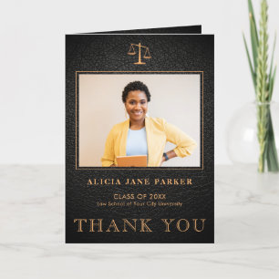 Law school graduation elegant photo letterpress thank you card