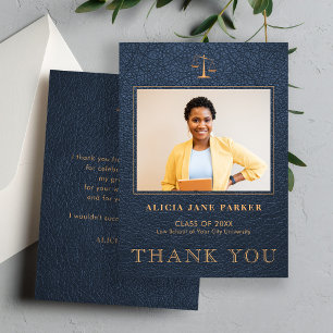 Law school graduation elegant photo thank you card