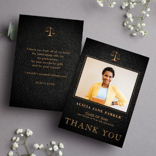 Law school graduation elegant photo thank you card