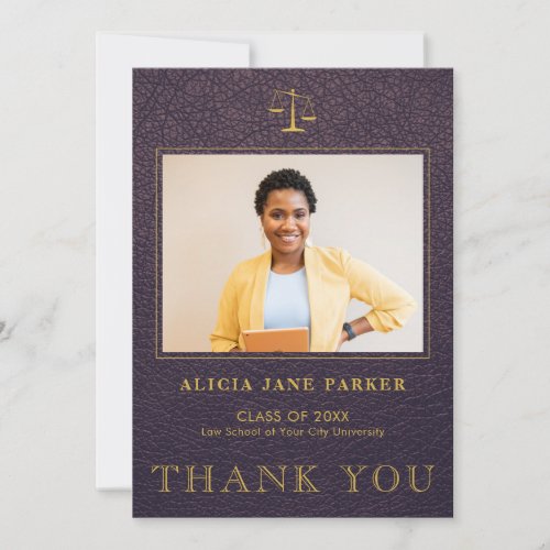 Law school graduation elegant photo thank you card