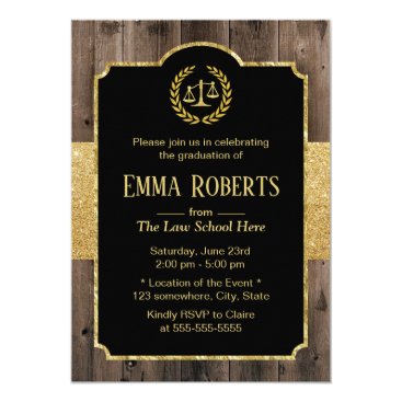 Law School Graduation Elegant Wood Gold Lawyer Invitation Law School Graduation Elegant Wood Gold Lawyer Invitation