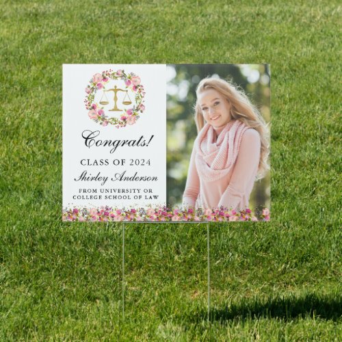 Law School Graduation Floral Grad Photo Yard Sign