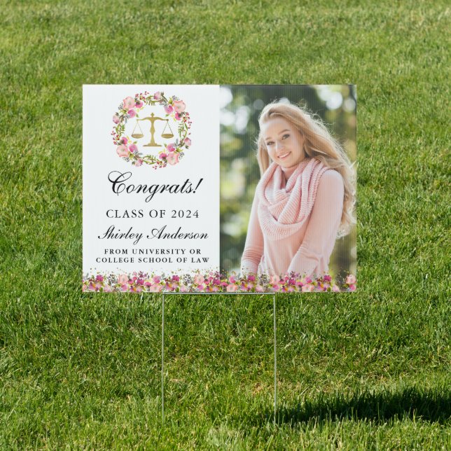 Law School Graduation Floral Grad Photo Yard Sign (Insitu)