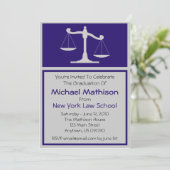 Law School Graduation Invite (Blue Justice Scales) (Standing Front)