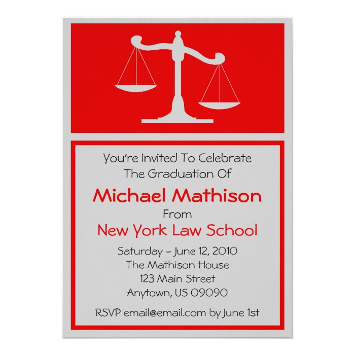 Law School Graduation Invite (Red Justice Scales)