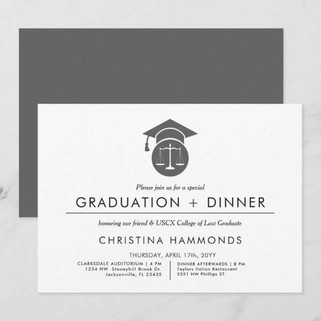 Law School Graduation | Minimalist Invitation (Front/Back)