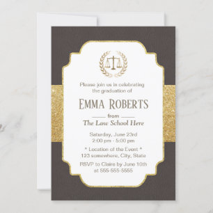 Law School Graduation Modern Brown & Gold Lawyer Invitation