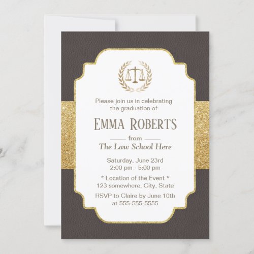 Law School Graduation Modern Brown  Gold Lawyer Invitation