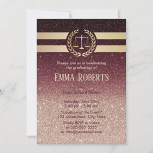 Law School Graduation Modern Burgundy & Rose Gold Invitation