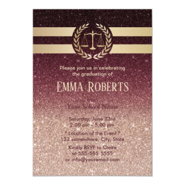 Law School Graduation Modern Burgundy & Rose Gold Invitation Law School Graduation Modern Burgundy & Rose Gold Invitation