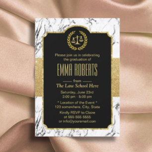 Law School Graduation Modern Marble Future Lawyer Invitation