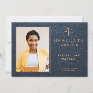 Law school graduation navy gold photo announcement