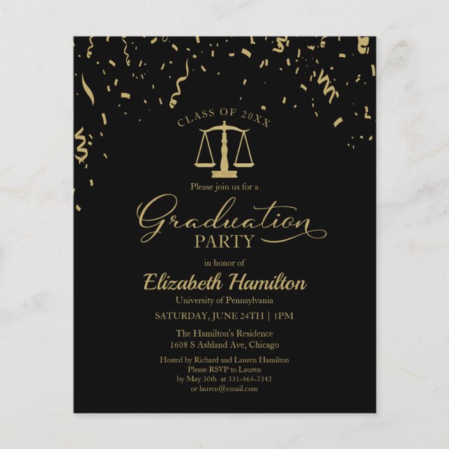 Law School Graduation Party Budget Invitations (Front)