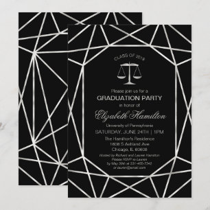 Law School Graduation Party Foil Silver Geometric Invitation
