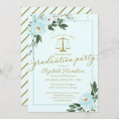 Law School Graduation Party Gold Teal Floral Invitation (Front/Back)